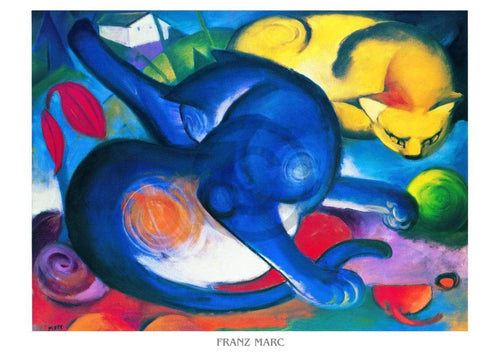 Franz Marc  Zwei Katzen blau und gelb Kunstdruk 70x50cm | Yourdecoration.nl