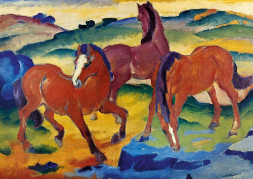 Franz Marc  Die roten Pferde Kunstdruk 29.7x21cm | Yourdecoration.nl