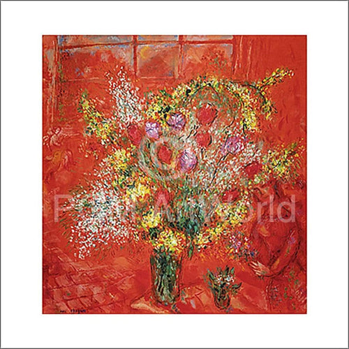 Marc Chagall  Fleurs sur fond rouge Kunstdruk 70x70cm | Yourdecoration.nl