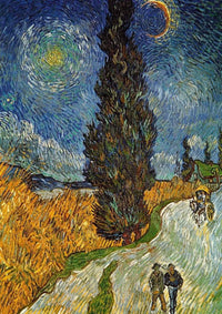 Vincent Van Gogh  Landstrasse mit Zypresse und Stern Kunstdruk 21x29.7cm | Yourdecoration.nl