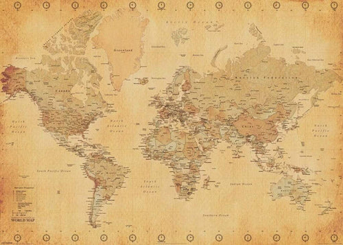 Pyramid World Map Vintage Style Poster 140x100cm | Yourdecoration.nl