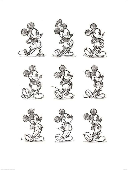 Pyramid Mickey Mouse Sketched Multi Kunstdruk 60x80cm | Yourdecoration.nl