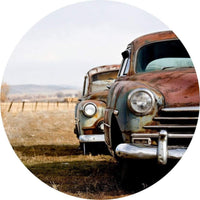 Wizard+Genius Old Rusted Cars Vlies Fotobehang 140x140cm rond | Yourdecoration.nl