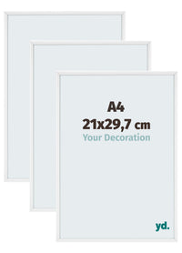 Aurora Aluminium Fotolijst 21x29-7cm A4 Set Van 3 Wit Hoogglans Voorzijde Maat | Yourdecoration.nl