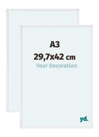 Aurora Aluminium Fotolijst 29-7x42cm A3 Set Van 2 Wit Hoogglans Voorzijde Maat | Yourdecoration.nl