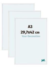 Aurora Aluminium Fotolijst 29-7x42cm A3 Set Van 3 Wit Hoogglans Voorzijde Maat | Yourdecoration.nl