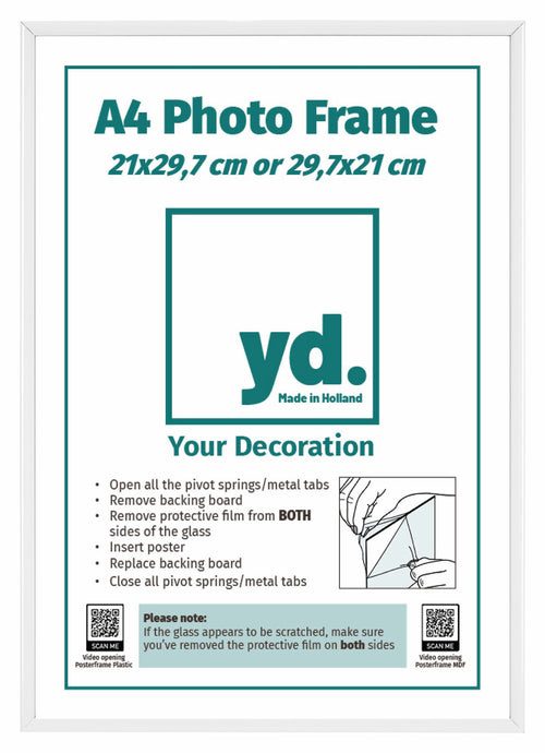 Fotolijst 21x29,7cm A4 Wit Aluminium Voorzijde Inlegvel | Yourdecoration.nl