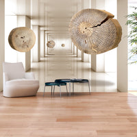Fotobehang - Flying Discs of Wood - Vliesbehang