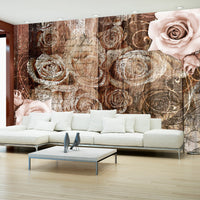 Fotobehang - Old Wood & Roses - Vliesbehang