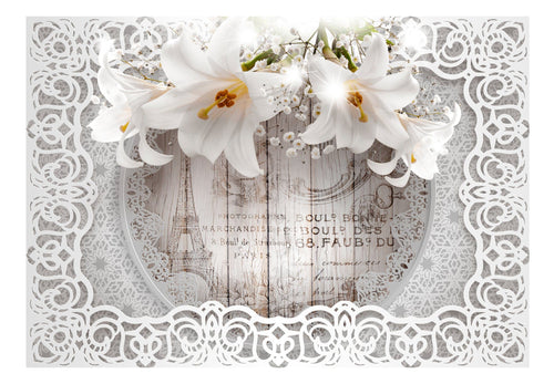 Fotobehang - Lilies and Wooden Background - Vliesbehang