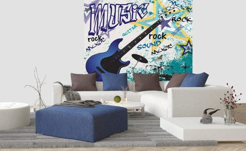 Dimex Blue Guitar Fotobehang 225x250cm 3 banen Sfeer | Yourdecoration.nl