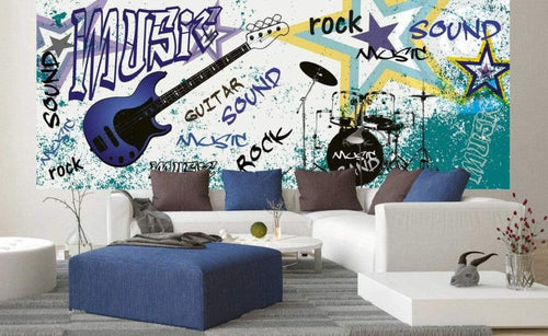 Dimex Blue Guitar Fotobehang 375x150cm 5 banen Sfeer | Yourdecoration.nl