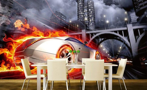 Dimex Car in Flames Fotobehang 375x250cm 5 banen Sfeer | Yourdecoration.nl