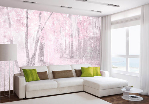 Dimex Pink Forest Abstract Fotobehang 375x250cm 5 banen sfeer | Yourdecoration.nl
