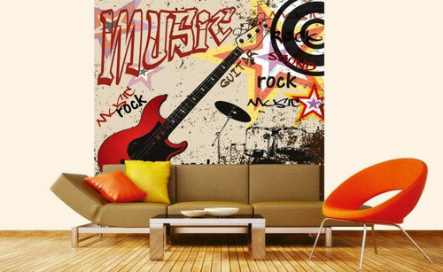 Dimex Red Guitar Fotobehang 225x250cm 3 banen Sfeer | Yourdecoration.nl