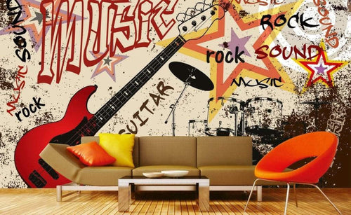 Dimex Red Guitar Fotobehang 375x250cm 5 banen Sfeer | Yourdecoration.nl