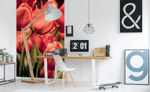 Dimex Red Tulips Fotobehang 150x250cm 2 banen Sfeer | Yourdecoration.nl