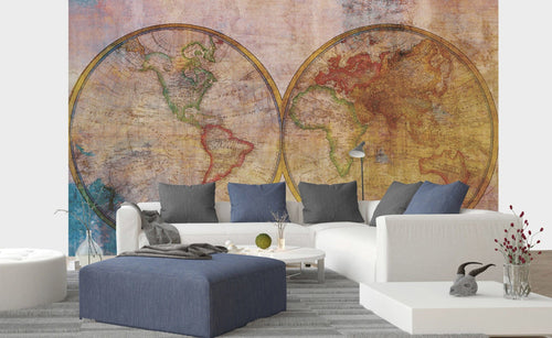 Dimex Wold Map Abstract II Fotobehang 375x250cm 5 banen sfeer | Yourdecoration.nl