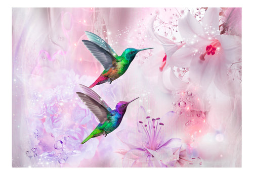 Fotobehang - Colourful Hummingbirds Purple - Vliesbehang