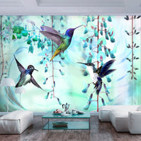 Fotobehang - Flying Hummingbirds Green - Vliesbehang