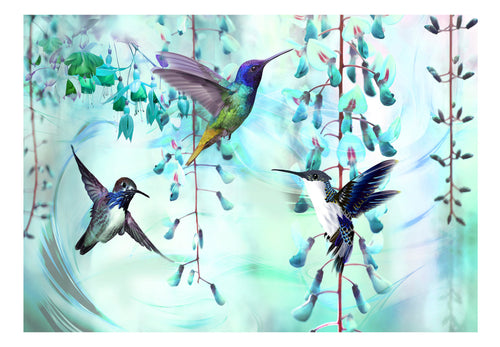 Fotobehang - Flying Hummingbirds Green - Vliesbehang