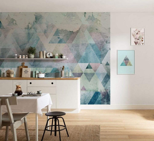 Komar Triangles Blue Vlies Fotobehang 400x250cm 4 banen Sfeer | Yourdecoration.nl